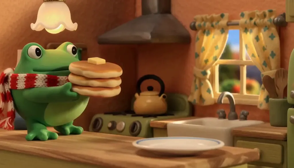 Claymation frog with pancakes video still