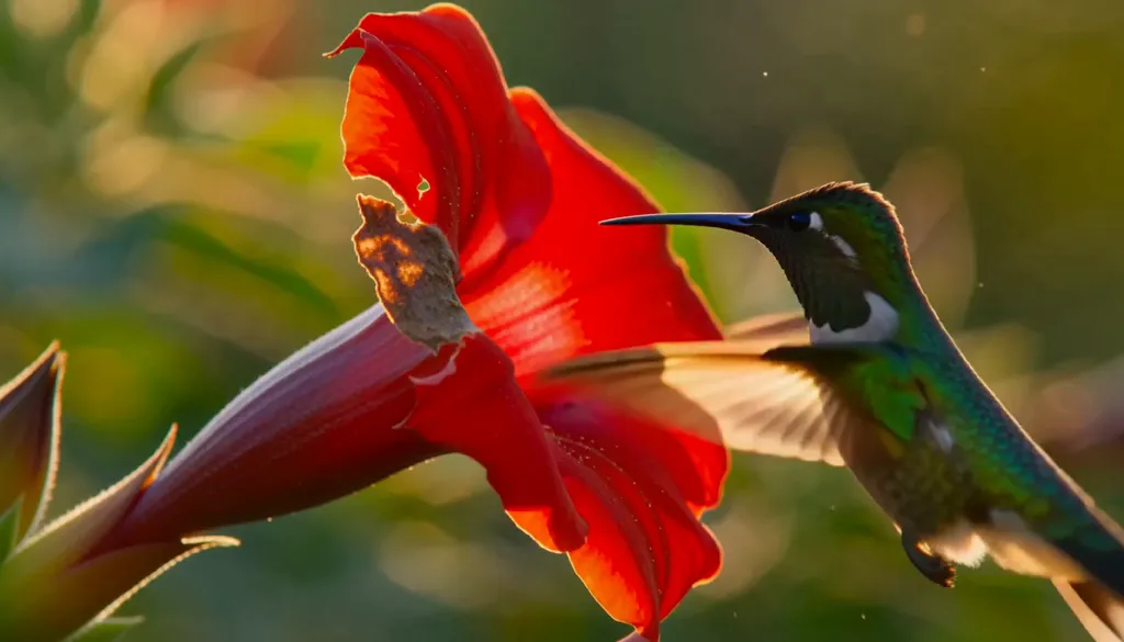 Hummingbird at a trumpet flower video still